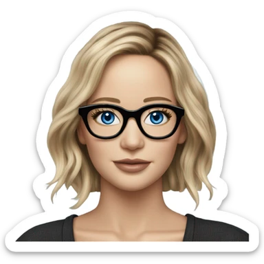 Hyper Realistic Photo of Brunette Jennifer Lawrence wearing black glasses and blue eyes  on a laptop  sticker