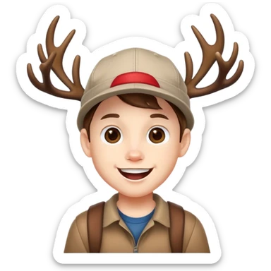 boy with white skin and cap and deer’s antlers , smiling, tongue out sticker