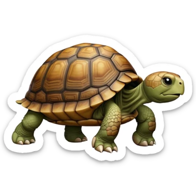 cinematic-tortoise-realistic-full-body-walking-emoji,-sturdy-domed-shell-in-rich-earthy-tones,-thick-scaled-legs-moving-slowly-but-deliberately,-wrinkled-wise-face-peering-ahead-with-calm-determination,-large cute eyes-reflecting-centuries of wisdom sticker