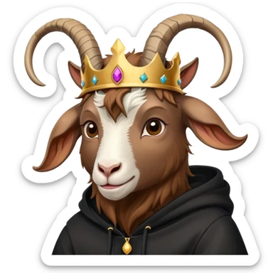 Goat with horns wearing black hoodie and a royal crown love sticker