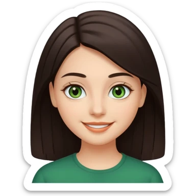 Girl with dark green eyes, light eyebrows and long dark-brown straight hair with oval face sticker