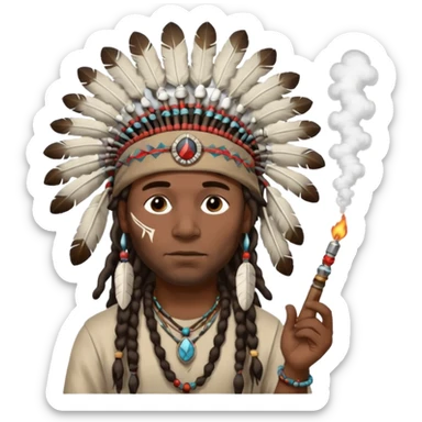 Black American man dark brown with dreads with a American Indian headdress with a peace pipe blowing smoke  sticker