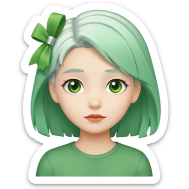 girl with white  green hair clip sticker