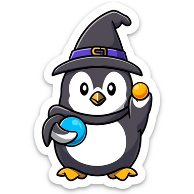 penguin wizard holding a glowing orb sticker