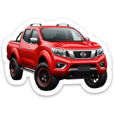 Red Nissan Navara np300 with monster black wheels sticker