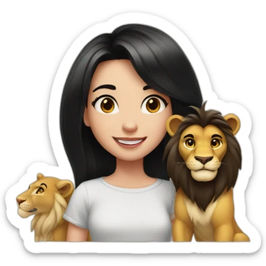 white skin and black straight hair and black eyes  Disney smile girl with a big lion sticker