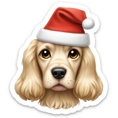 Cream Cocker spaniel wearing a Christmas hat sticker