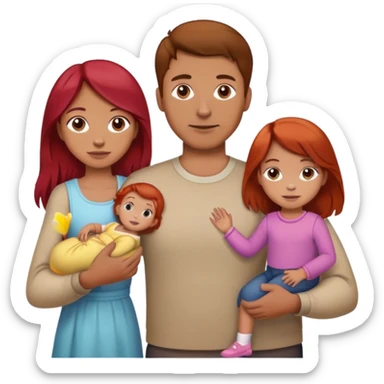 A man with brown hair holding a child, a daughter, and a girl with red hair by the hand sticker