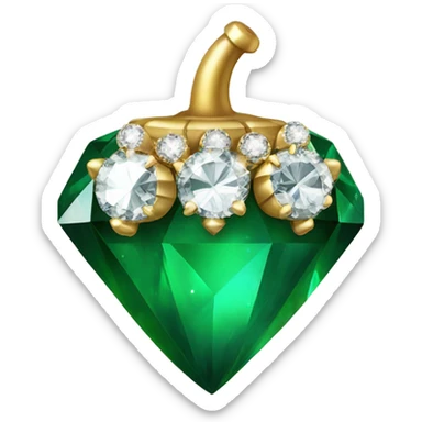 emerald Acorn, sparkling like a diamond, with short top and stem made of gold and diamond sticker