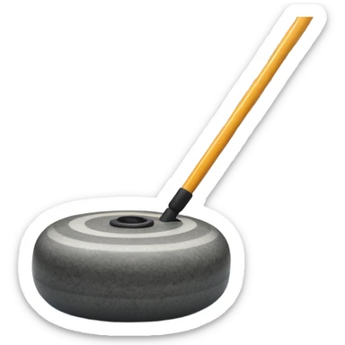 An icon showing a detailed close-up of a curling stone sliding across the ice, with a broom in motion beside it. The background features an indoor stadium with cheering spectators on the stands. Transparent background captures the strategy and focus of curling. sticker