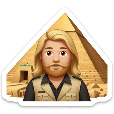 fat male blond reddish long hair agent with three-day-beard in egypt with pyramid. sticker