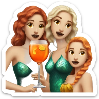 Three beautiful mermaids (light skin) drinking aperol sticker