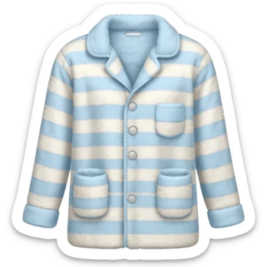 emoji of an isolated fluffy fleece pajama top with soft pastel vertical stripes, plush fuzzy texture, light grey and pastel blue tones, button-down long sleeves, neatly folded flat-lay, no person, no body, no mannequin, cozy warm winter mood, soft shading sticker