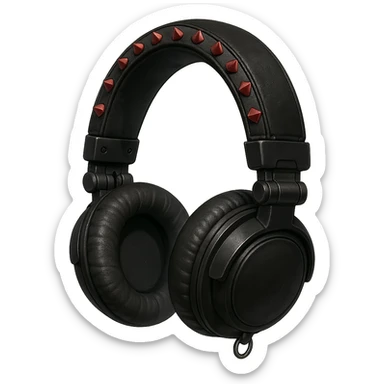 goth headphones, black with red studs, realistic anime style sticker