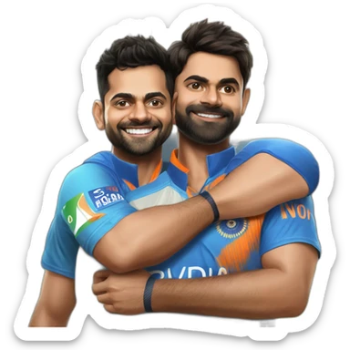 virat Kohli with his hands over Sachin Tendulkar shoulder and both are wearing Indian cricket team jersey sticker