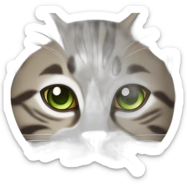 Dark Brown and white tabby cat with green eyes sticker