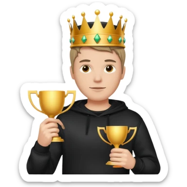 MVP + Tournament +Gaming + Black sweatshirt + White guy with crown + Tournament Cup   sticker