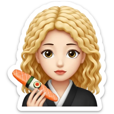 un coreano di 18 anni con sushi con il pizzetto capelli ricci e lunghi sciolti  neri con un IQOS in mano  sticker