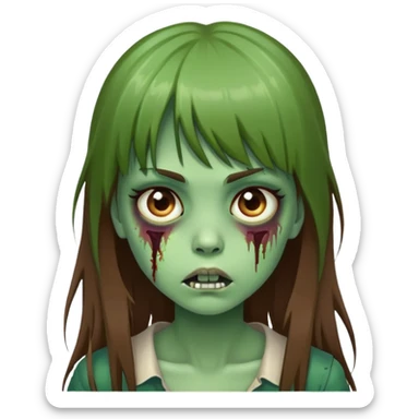 girl zombie with green skin, long brown hair with bangs sticker
