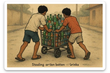 yoshroq aka-uka ichimlik ortilgan aravani olib qochishyapti orqa tarafdan rakurs yuzi ko'rinmasin sticker