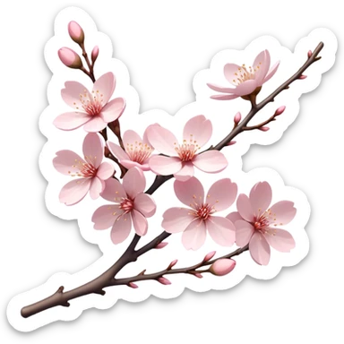 Cinematic Realistic Sakura Flowers on a Branch, depicted as delicate, soft pink blossoms gracefully adorning a slender, gently twisted branch, illuminated by subtle, warm natural light that accentuates their ethereal beauty and transient charm, poetic spring scene sticker