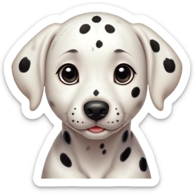 Cinematic Cute Dalmatian Portrait Emoji, Head tilted playfully and inquisitively, showcasing a smooth white coat speckled with charming black spots, round, sparkling dark eyes filled with curiosity, Simplified yet irresistibly adorable features, highly detailed, glowing with a warm, friendly glow, high shine, affectionate and lively, stylized with a touch of whimsy, bright and endearing, soft glowing outline, capturing the essence of a mischievous yet loving pup, so playful it feels like it could bound out of the screen and into your arms! sticker
