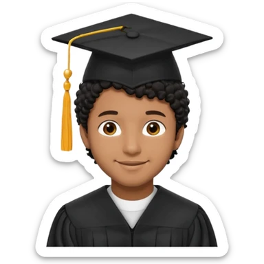 Graduated Students, Male, brown skin, black curly hair, proudly, short hair, wearing graduation cap sticker