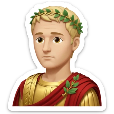 Julius Caesar emoji, side profile, laurel wreath, Roman attire, golden toga sticker