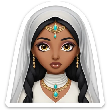 arabian nose, pretty lips, arabian clothes, veil, dark skin,  long black hair, pretty bratz baddie, black eyeliner sticker