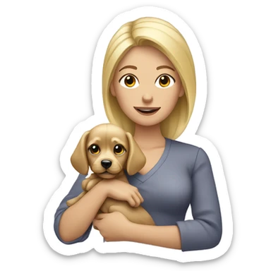 Blond hair woman holding Yorkshire puppy sticker