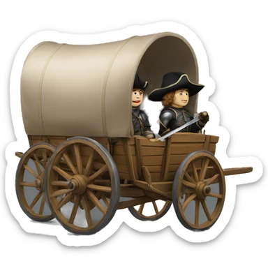 17th century musketeers driving mail wagon sticker