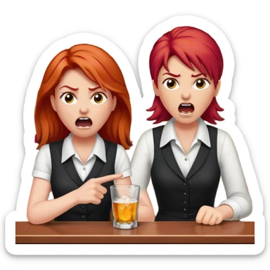 A raid haired woman yelling at a bartender sticker