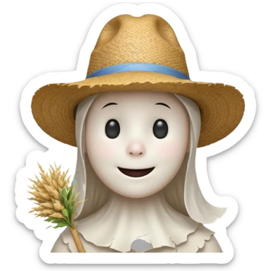 friendly ghost farmer portrait, head and shoulders only, straw hat, soft pale glow, gentle smile, cute cracked texture (not scary), cozy village vibe, warm lighting, 3D cartoon, mobile game icon style, clean background, no text, no watermark
 
 sticker