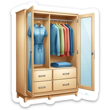Icon for Furniture Design: a semi-transparent sketch of a wardrobe with a 3D model, pencil strokes, and development metrics. Without dress. The icon should represent the process of creating and refining furniture design. Transparent background. sticker