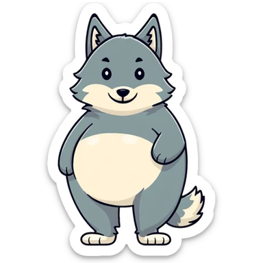 Gray wolf with an oversized pregnant belly, standing profile view, fluffy fur sticker