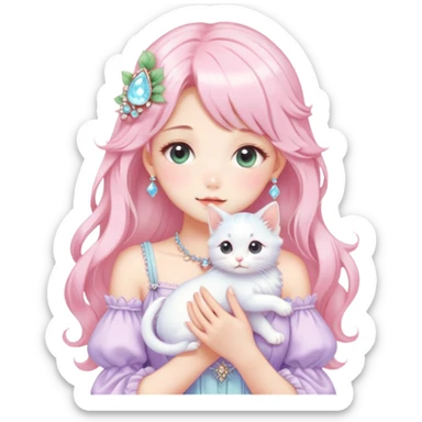  dreamy-pretty-elegant-kawaii-shiny-blushing-shy-pastel-lady-kawaii-beautiful-hair-naturecore-fairycore-cottagecore-jewels-trending-aesthetic -kitten sticker