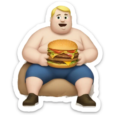 obese white man eating two massive burgers sticker