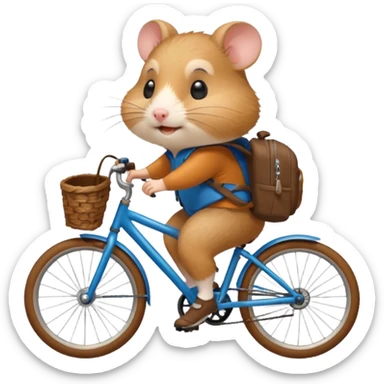 A hamster is riding a bicycle and wearing a backpack. sticker