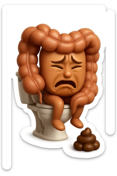 SU QUESTO STILE FAI UN EMOJI STILE IPHONE 3D DI UN INTESTINO CHE sta seduto sul wc e davanti ha una montagnetta di feci a palline stile emoji iphone, FAGLI UN ESPRESSIONE di dolore mentre si sforza E FALLO MOLTO REALISTICO IN 3D sticker