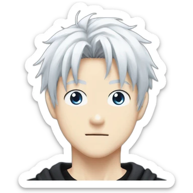 gojo satoru from jujutsu kaisen with white hair, blue eyes, who wear a black tshirt and a white baggy pant sticker