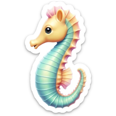 Cinematic Cute Sea Horse Portrait Emoji, Head tilted playfully and inquisitively, featuring a charming, petite seahorse with a softly curved body in pastel tones, a delicately coiled tail and round, sparkling eyes full of gentle wonder, Simplified yet irresistibly adorable features, highly detailed, glowing with a warm, inviting aquatic glow, high shine, affectionate and lively, stylized with a touch of enchanting marine charm, soft glowing outline, capturing the essence of a mischievous yet loving seahorse that seems as if it could float out of the screen into your arms! sticker