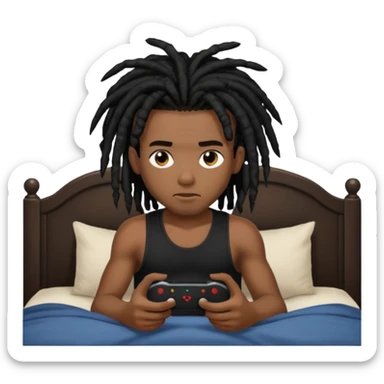 my black boyfriend in his bed with a black singlet on playing video games black dreadlocks  sticker
