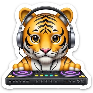DJ tiger face with headphones and mixing deck for Twitch emote sticker