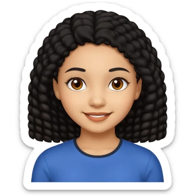 a girl that has black 3c hair textures and lightskin, It has brown eyes, a nose, lips, and it’s smiling. sticker
