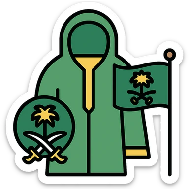icon representing Saudi culture with traditional elements in modern color outline style sticker