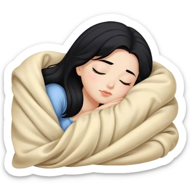 Girl sleeping with blanket, black hair, hair skin sticker