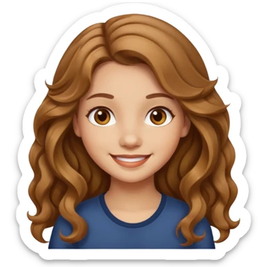 Please generate a portrait of a pretty girl with long, wavy, light brown hair., she's smiling. sticker