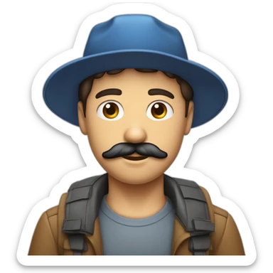 un garçons brun cheveux mi long un raie au milieux avec écouteur yeux bleus casquette et moustache peau normal sticker