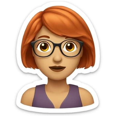 red haired woman with bob and bangs and round brown glasses sticker