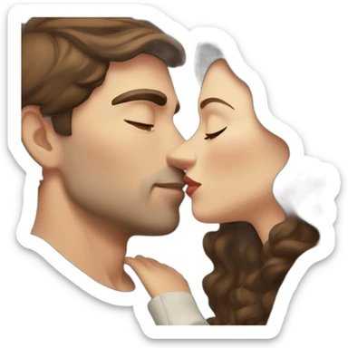White Man with short dark hair kissing white woman with long brown haired sticker